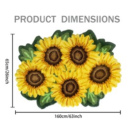Lacomfy Sunflower Rugs, Large Fluffy Yellow Floral Mat Absorbent Farmhouse Carpet Non-Skid Handmade Rugs for Bedside Bathroom Shower Living Room, 33''x47.3''