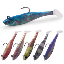 Rubber Fish Fishing Lure Artificial Bait Rubber Bait Fishing Equipment Fishing Sets with Jig Head and Fishing Hook Fishing Bait for Trout Zander & Perch Saltwater Freshwater Fishing (7 cm - 6 Pieces)