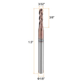 sourcing map 5 Pcs Ball Nose End Mill 4 Flute 3/32" Diameter 1/8" Shank Tungsten Carbide AlTiN Coated Spiral CNC Router Bits 3/8" Cutting Length Single End Ball for Carving Engraving Grinding