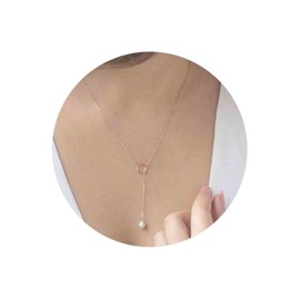 Yheakne Boho Pearl Circle Necklace Gold Y Pearl Necklace Minimalist Y Lariat Necklace Chain Jewelry for Women and Teen Girls (Gold)