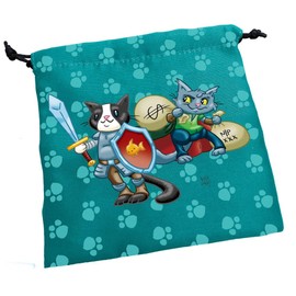 Steve Jackson Games Dungeon Survival Pack Kitten Adventurers | Large Drawstring Dice Bag 7.5” x 7.5” | Printed Fabric | Three Teal Six-Sided Dice | Three Journals | RPG Tabletop Adventure | from