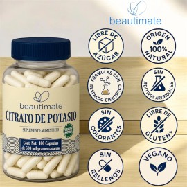 Citrato De Potasio 100 Cpsulas 500mg Calidad Premium, Natural Vegano ,  Energa, Desintoxica tus Riones, Equilibra tu nivel de Agua, Convierte...      