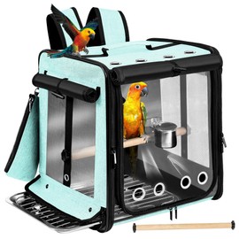 Sanmoncare Bird Carrier for Car Travel with Seat Belt, Indestructible Stainless Steel Mesh Parrot Backpack Travel Cage