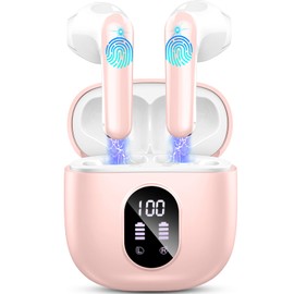 Wireless Earbuds, Bluetooth Headphones Stereo with ENC Noise Canceling Mic, 50H Bluetooth Earbuds-Clear Call, IP7 Waterproof Earphones-Pink