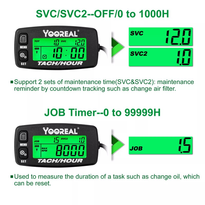 Yooreal Digital Hour Meter,Tachometer Maintenance Reminders