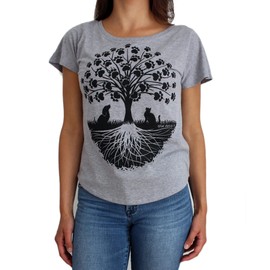 Paw Addict Relaxed Dolman Tshirt for Women - Cat and Dog Paw Love Collections (Paw Tree, L)