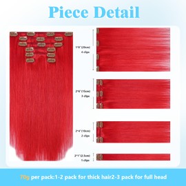 Ukira Red Hair Extensions for Women Real Human Hair, 15 Inch 70g 7pcs Clip in Hair Extensions Human Hair, Natural Straight Remy Human Hair Clip in Extensions Rallonge Cheveux Humain