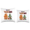 Funny Happy Thanksmas Cute Thanksgiving and Christmas Trees Throw Pillow