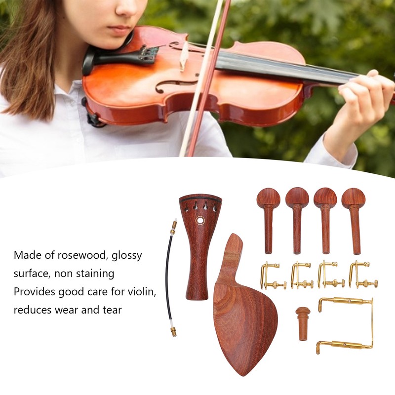 4/4 Wood Violin Parts Tailpiece Chinrest Tuning Pegs Metal Tail