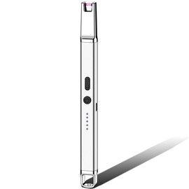 D.A.D Lighter Electric Candle Arc Lighter Upgraded Rechargeable Candle Lighter with LED Flashlight Windproof Flameless and Hanging Hook LED Battery Display with Safe Button for Home Kitchen (Silver)