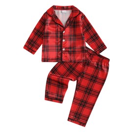 Ursobutegl Kids Baby Girl Pajamas Set Silk Christmas Tree Car Print Button Shirt Tops Pants Toddler Sleepwear Pjs Loungewear (Black Red, 4-5 Years)