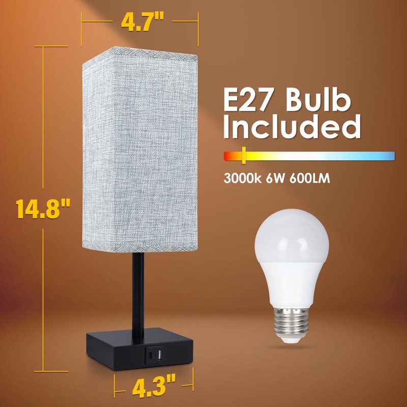 Bedside Table Lamps Set of 2 - Touch Nightstand Lamp