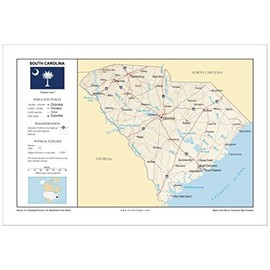 13x19 South Carolina General Reference Wall Map - Anchor Maps USA Foundational Series - Cities, Roads, Physical Features, and Topography [Rolled]