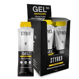 GEL50 Energy Gels by Styrkr - 50g of Carbs - Pack of 12 Citrus Flavoured Energy Gels for Cycling & Running - Approved by Endurance Athletes - Advanced Dual-Carb Formulation - GEL50 Citrus 12x Pack