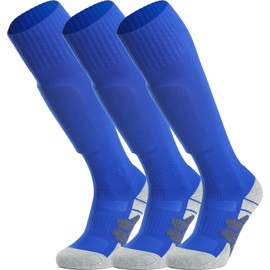 APTESOL Youth Soccer Socks Knee High Team Sport Cushion Sock Women Men Long Tube Cotton Athletic Compression Socks (3-Pair Blue-A,Large)