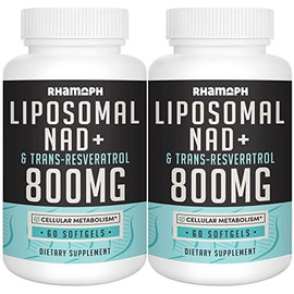 Rhamoph Liposomal NAD+ 800 mg con Trans-Resveratrol 300 mg, absorción máxima, suplemento potenciador real de NAD+ para un envejecimiento saludable, en