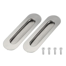 uxcell 2 Pcs Finger Flush Pulls, 5.6" Stainless Steel Oval Sliding Door Handle Recessed Pocket Door Pull with Invisible Screw Hole for Home Bathroom Barn Closet Window, Silver Tone