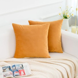 RainRoad Velvet Decorative Throw Pillow Covers Cushion Cover Pillow Case for Sofa Couch Bed Chair,Soft Square Yellow Throw Pillows 18x18 Inch,Set of 2