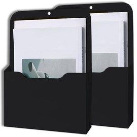 qhklew 2 Pack Magnetic File Holder, Magnetic Paper Holder Document Holder, Office Supplies Storage A4 Papers Letter Holder, Magazine Mail Organizer for Whiteboards, Fridge, Letter, Black