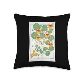 Nouveau Art Nasturtium Plant Bloom Paintings French Nouveau Art Nasturtium Plant Maurice Pillard Verneuil Throw Pillow, 16x16, Multicolor