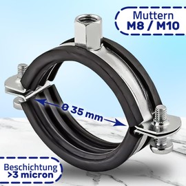 Reinforced Pipe Clamps M8/M10 with Rubber Seal and Diameter 35 mm or 1 Inch - Set of 2 MONTERAL