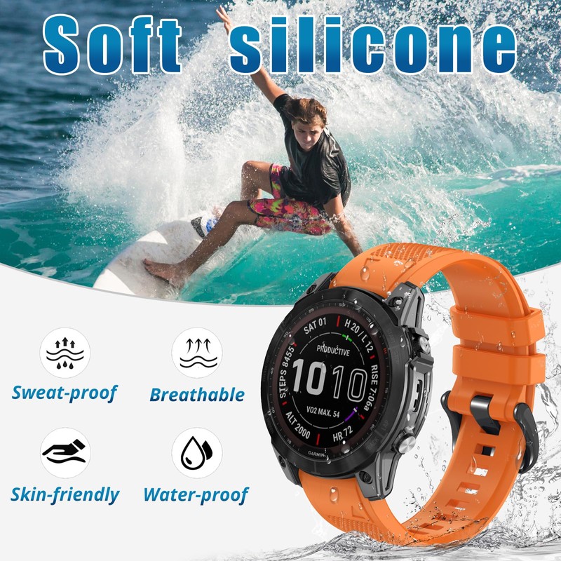 MDBBLBM Silicone WatchBand Compatible With Fenix 8 AMOLED 43mm/7S/6S/5S, 20mm