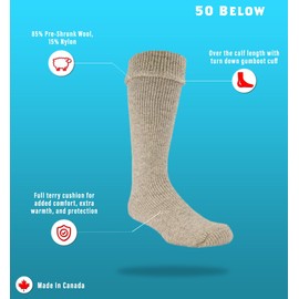 J.B. Field's -50 Below Icelandic Wool Socks for Extreme Cold Winter Weather, Thermal Socks for Women and Men, Thick, Warm, Soft for Hiking, Boot Hunting, 2 Pairs (Large) Black (Turn Down)