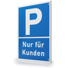 FLAGLY Premium Parking Sign Customers 30 x 20 cm Made of 3 mm Aluminium Dibond with Holes Made in Germany Sturdy Safety Sign Weatherproof and UV-Resistant
