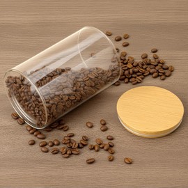 QWORK 960 ML / 32 FL Oz Borosilicate Glass Storage Container with Wood Lid, Canister Pantry Jar, Stackable Clear Organizer Bottle