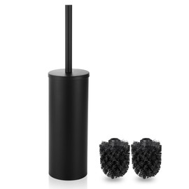 FIISAYL Toilet Brush with Stainless Steel Handle and Base, Black
