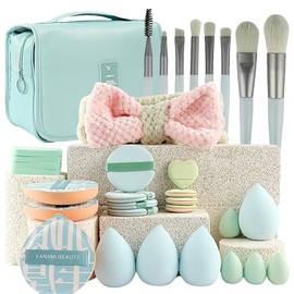 33 Piezas Set de Brochas de Maquillaje Profesional Completo, Brochas para Maquillaje Profesional y Bolsa, Brochas de Maquillaje Kabuki Sintético Rubor Polvo Base (Azul 33 PCS)