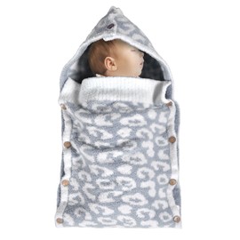 JOOJA Newborn Baby Wrap Sleeping Bag Feather Yarn Knit Baby Swaddle Blanket Stroller Blanket Grey Cheetah