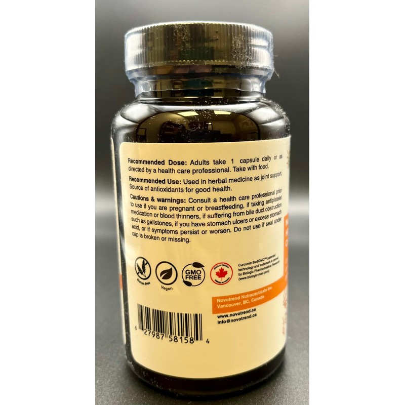 NovoCurcumin Bio-BDMC30-60 Capsules- Next Generation Highly Enhanced Curcumin