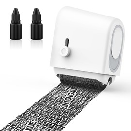 MoKo Identity Theft Protection Roller Stamp, Wide Refillable Confidential Roller Stamp with 2 Ink Refills, Privacy Stamp Roller for ID Account Data Address Security, White