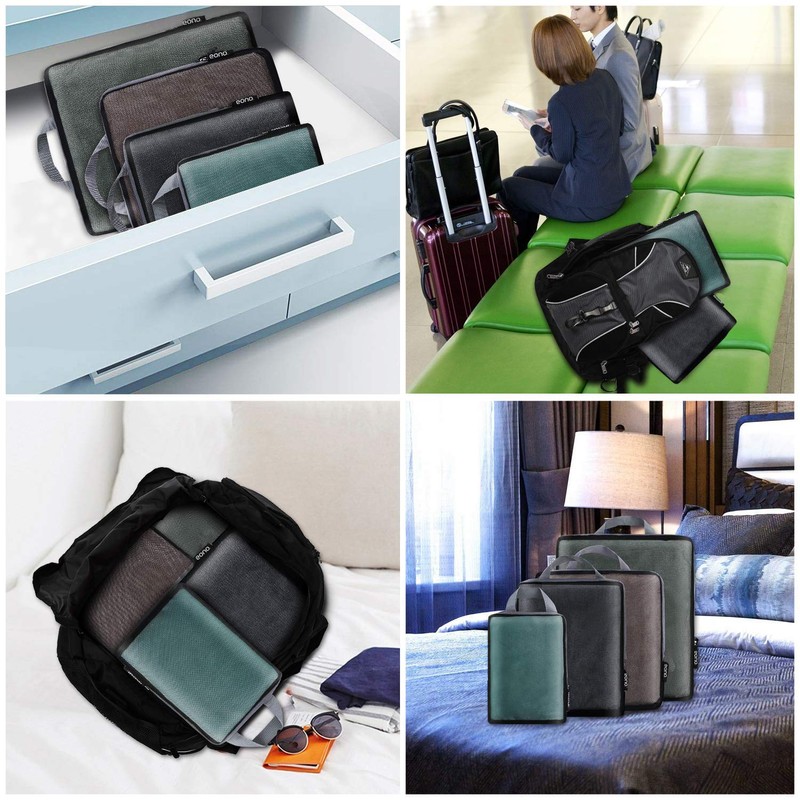 Eono Compression Packing Cubes, Luggage Organiser Set, Extensible Suitcase Organiser,