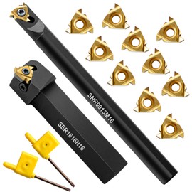 1/2" & 5/8" Threading Tool Holder Combo, Internal & External 16ER 16IR Indexable Threading Kit, Nitrided Precision for Metal Lathe, 10pcs Inserts Included