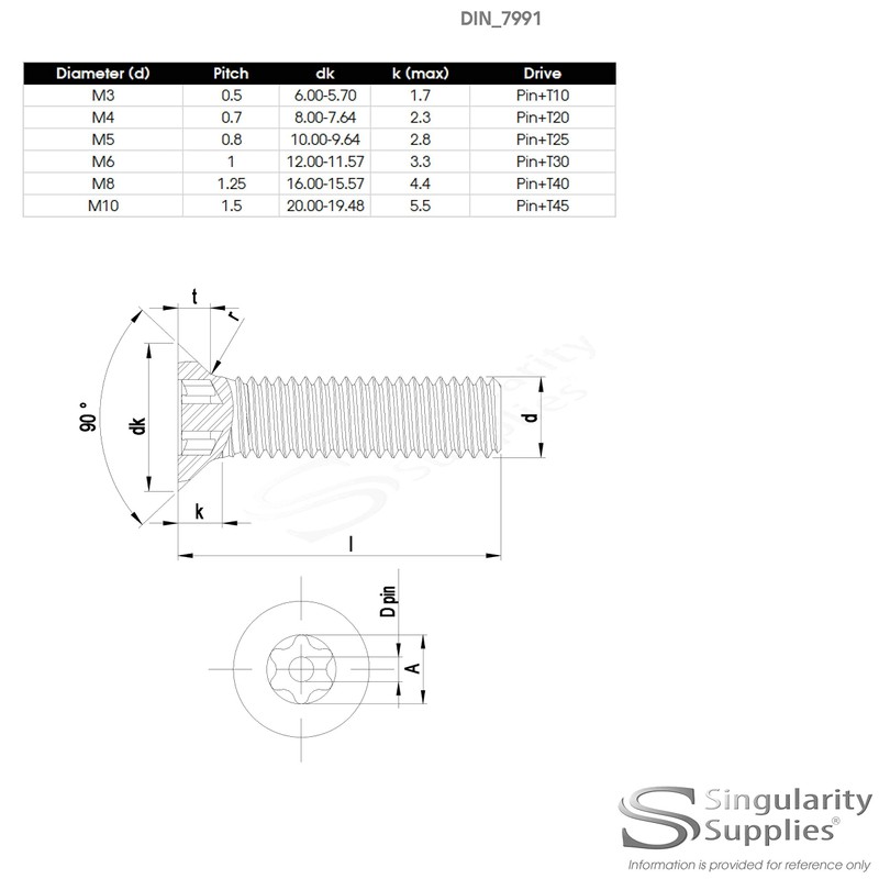 M4 (4mm x 10mm) Hex Socket Countersunk Machine Screw (Bolt)