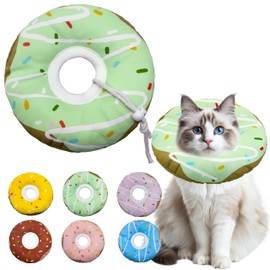 Seyezo Cat Cone Collar Soft, Adjustable Cat Recovery Collar Kitten Cones to Stop Licking, Cute Donut E Collar After Surgery, Cats Neck Pillow Cone Elizabethan Cones of Shame (Waterproof Green, Large)