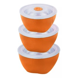 Aquila Juego De 3 Ensaladeras Acero Inoxidable Con Tapa Naranja - Je3656
