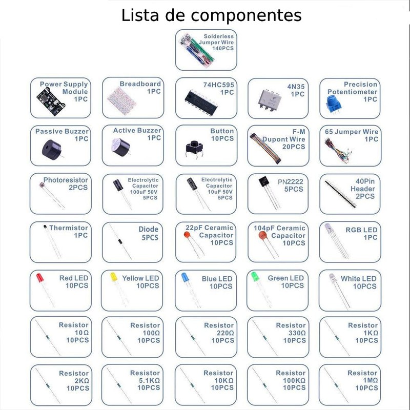 Kit Electronica Compatible con Arduino Uno Componentes Electronicos, Raspberry Pi,