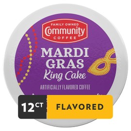 Community Coffee Mardi Gras King Cake Flavored 12 Count Coffee Pods, Medium Roast, Compatible with Keurig 2.0 K-Cup Brewers, Box of 12 Pods