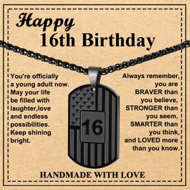 KLIFOWDY Birthday Gifts Necklace for Men Boys Kids 24 Inches Dog Tag Necklace American Flag Pendant Chain Number Necklaces 10th 13th 16th 18th 21st 30th 40th 50th 60th Birthday Jewelry Gifts