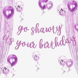 13 PCS Go Shawty It's Your Birthday Banner, Balloons Hip Hop Birthday Party Decorations Supplies, Rap Theme Happy Birthday Sign for Man Women birthday Party Supply (Purple)