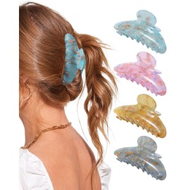 4pcs Hair CLaw Clips for Women, Nonslip Large Claw Hairclips French Banana Barrettes Jaw Cute Clips for Thick Thin Hair (Blue+Ginger+Pink+Gray)