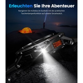 LIGE Smartwatch Herren LED-Taschenlampe,1.43‘’ AMOLED Touchscreen,530mah Armbanduhr Herren mit 120+ Sportmodi Aktivitätstracker 5ATM Wasserdicht,Herzfrequenz/Blutdruck/Schlafmonitor,2 Bänder