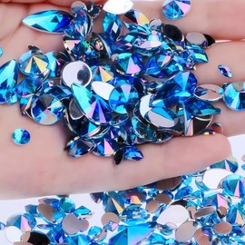 1000pcs Craft Gems AB Rhinestones, Lake Blue Flatback Jewels Gemstone, Acrylic Decorations for Crafting Cosplay Party, Embelishments Costume Making Accessories (06 Aquamarine AB)