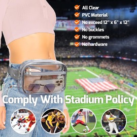 Veckle Clear Fanny Pack - Stadiuim Approved Clear Belt Bag for Women Large Transparent Waist Bag Crossbody with Adjustable Strap for Sports Events, Concerts, Grey