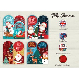 Pack of 16 Christmas Money Wallets and Envelopes – Xmas Money Wallets for Cash Gifts Featuring 4 Cute Santa Designs - Eco-Friendly Christmas envelopes Multipack for Family, Friends and Kids