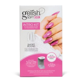 Gelish Soft Gel™ Intro Starter Kit – Full Coverage Press On Tips, LED Nail Lamp, Long-Lasting, Fast Application, No Chip, At-Home Gel Nails, Easy to Use (Short Round Kit)