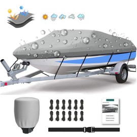 KINNOUT Trailerable Boat Cover 20-22ft with Waterproof,Seal Skin Boat Cover,Center Console Boat Cover,Fits V-Hull,Runabout,Bass,Fishing Boat,Heavy Duty Marine 800d PU Oxford,Gray